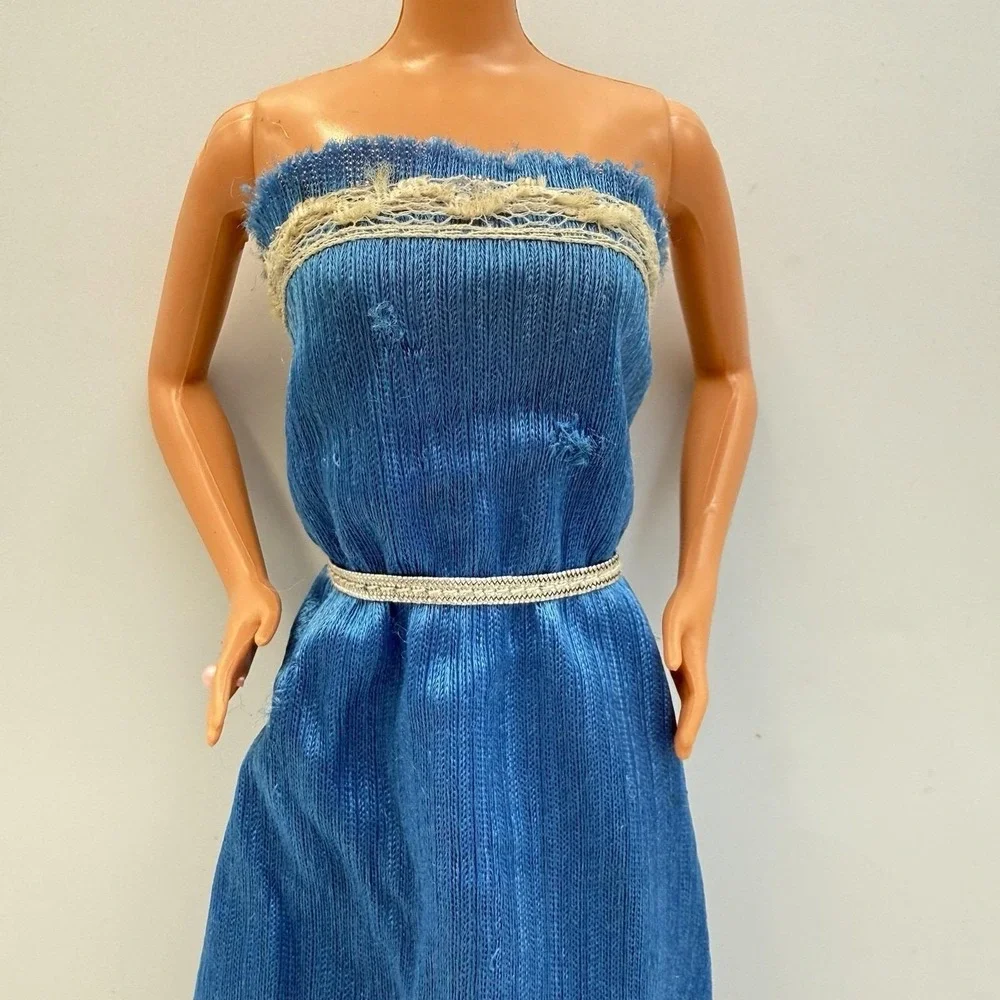 Vtg Barbie Fashion Fun‎ Romantic Nights Blue Satin Dress #5712 Lace Trim Flawed